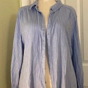 Isabel Blue and White Stripe Linen Maternity Button Up Shirt
